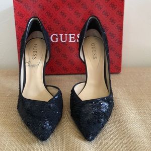 2/$40 Guess matte black sequined pumps. Worn Once!